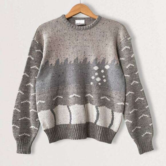 Vintage 90s Wool Oatmeal Gray Sweater Cabincore Scandi Nordic Neutral Earthy 6 - Picture 3 of 11